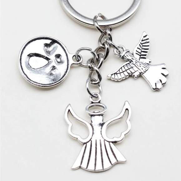 3 Angel Charm Keychain Silver Plated Halo - Picture 4 of 6